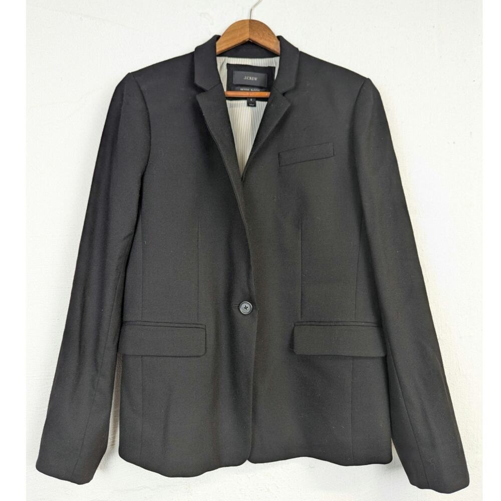 J Crew Regent Blazer Black Wool Blend One Button Career Office Classic Womens 8
